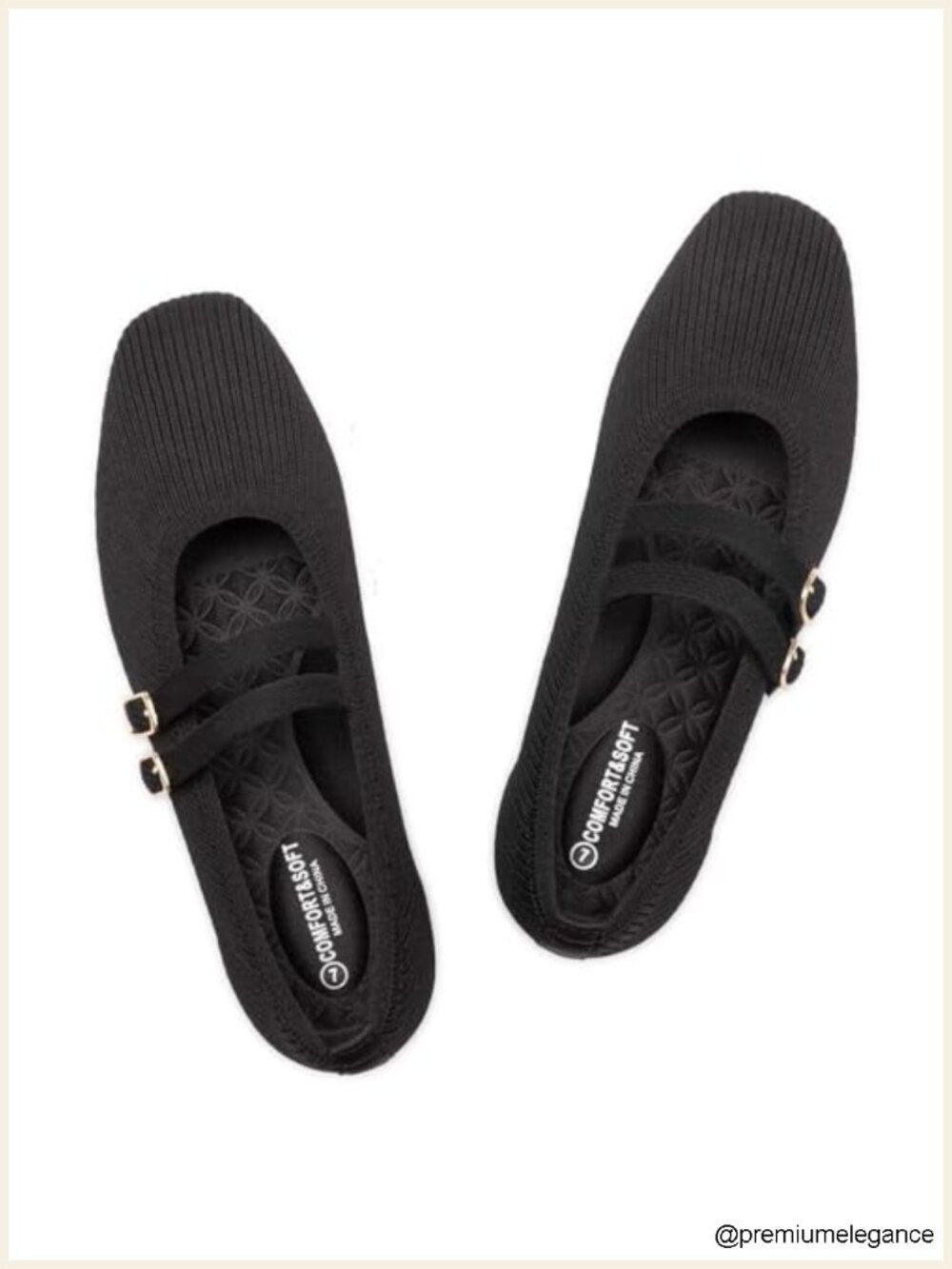 Women's Square Toe Mary Jane Ballet Flats with Adjustable Strap Comfortable